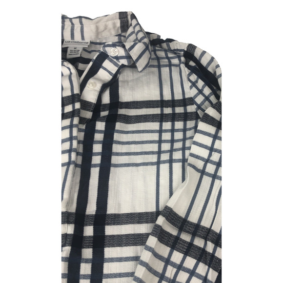 Liz Claiborne Women's Cabin Shirt 1/4 Button Blue Plaid Size Medium Long Sleeves - Picture 4 of 10